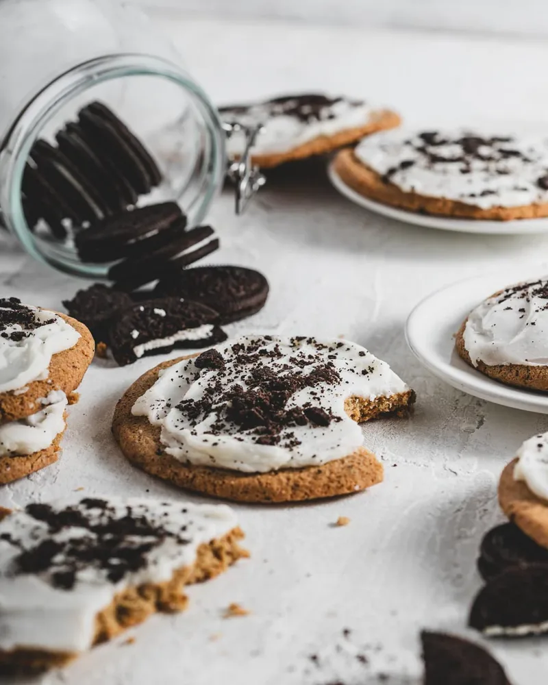 Cookies with cream frosting and cookie crumbles on top