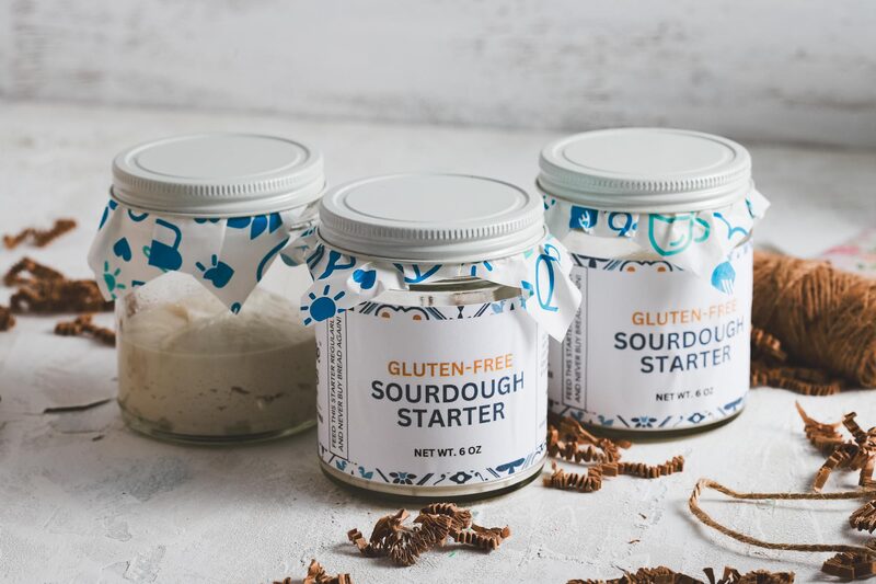 Three jars of gluten-free sourdough starter from Sensible Edibles