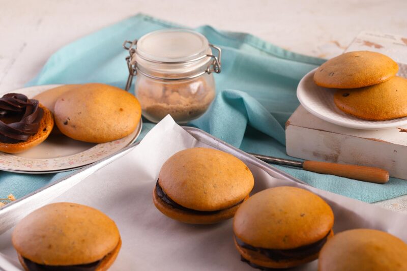 Whoopie pies filled with chocolate ganache